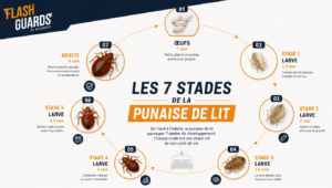 Infographie sur le cycle de vie des punaises de lit.